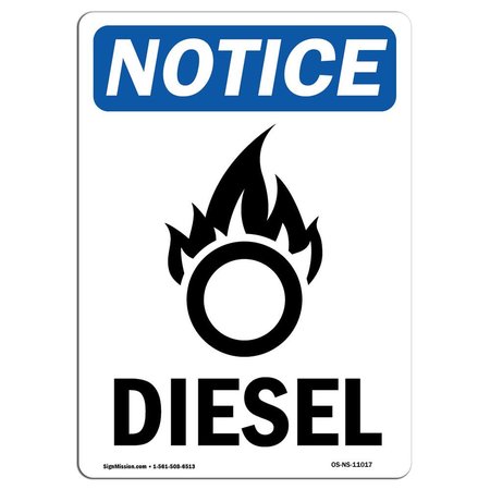 SIGNMISSION Safety Sign, OSHA Notice, 10" Height, Diesel Sign With Symbol, Portrait, NS-D-V-11017 OS-NS-D-710-V-11017